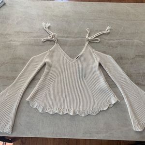 NWT White Shoulder-Tie Long Sleeve Sweater